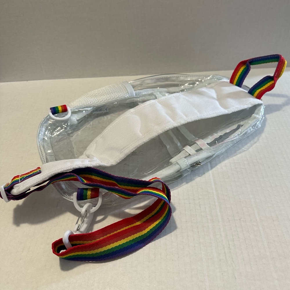 Clear Crossbody Backpack With Rainbow Strap - Picture 3 of 6